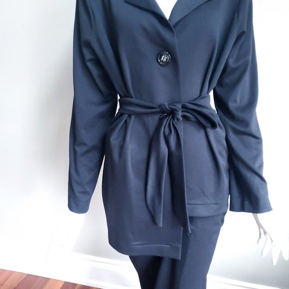 Black Asymetrical Jacket with Tie Belt - Picture 3 of 5